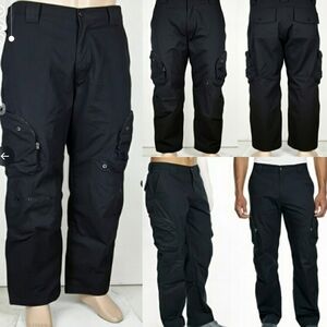 INC International Concepts Cargo Pants Mens 33x30 Black Many Zippers & Pockets